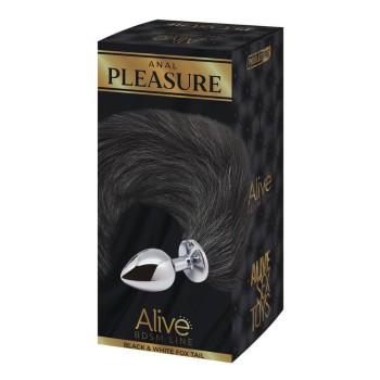 Alive Analplug Black & White Fox Tail