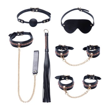 Bad Kitty 6-teiliges Bondage-Set aus schwarzem stilvollen Lederimitat