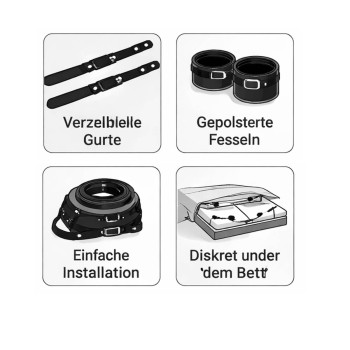 Unter-Matratzen Premium Bettfessel Set mit Neopren Fesseln