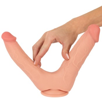 Nature Skin Bendable Double Penetrator With Movable Skin