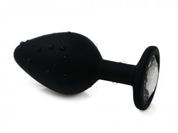 Buttplug Silikon schwarz (Ø 28 mm) mit weißem Kristall