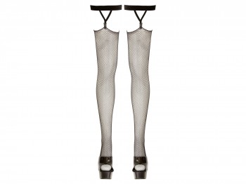 Cottelli Legwear Netzstrümpfe mit Samt-Strumpfbändern Gr. M