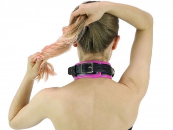 Bondage Halsband gepolstert und abschließbar schwarz-pink