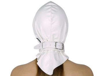 Kopf-Haube Maske mit Gummizug und Halsband weiß