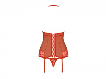 Obsessive Rotes Strapshemd mit Neckholder und Spitzeneinsätzen