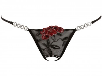 Cottelli Lingerie Schwarzer String mit Blumenstickerei und Glassteinchen Gr. M/L