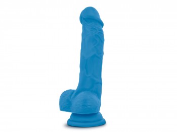 Neo Sensa Feel Dildo mit Saugfuß und Hoden 19 cm neonblau