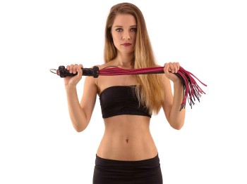 BDSM Heavy Flogger mit Ring rot schwarz