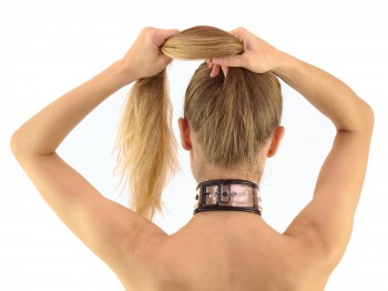 BDSM Kunststoff Halsband transparent mit Leine