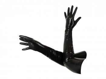 Schwarze, lange Latex-Handschuhe Gr. M