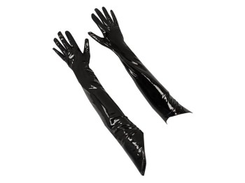 Black Level Extra lange, schwarze Lackhandschuhe Gr. S