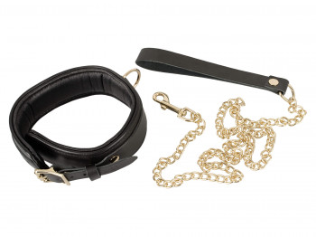 Zado Leder Halsfessel und Leine schwarz