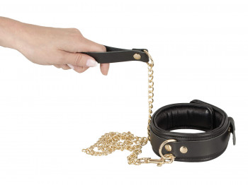 Zado Leder Halsfessel und Leine schwarz