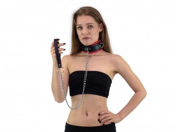 Bondage Halsband gepolstert rot-schwarz