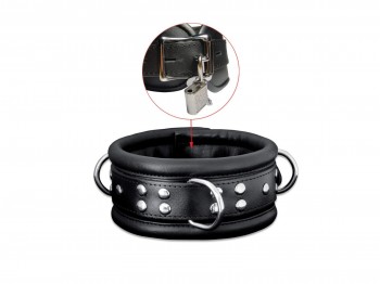 Bondage Halsband gepolstert & abschließbar Nappaleder breit