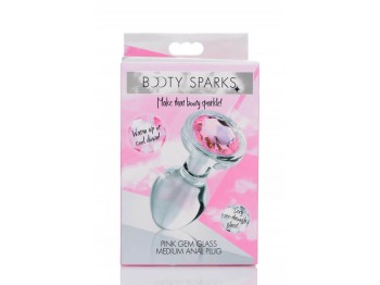 Booty Sparks Glas-Analplug mit Schmuckstein rosa medium