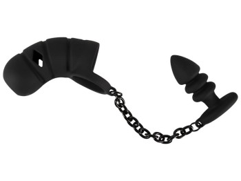 Black Velvets Cock cage with butt plug