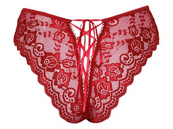 Cottelli Lingerie Slip ouvert aus Blütenspitze rot