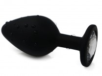 Buttplug Silikon schwarz (Ø 40 mm) mit weißem Kristall Buttplug Silikon schwarz (Ø 40 mm) mit weißem Kristall