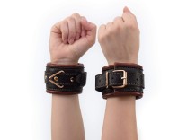 Bondage Handfesseln im Leder-Look Schwarz-Braun