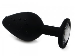 Buttplug Silikon schwarz (Ø 35 mm) mit weißem Kristall