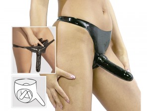 Latex-Slip Strap-On mit 3 Dildos