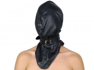 Kopf-Haube Maske mit Gummizug und Halsband schwarz