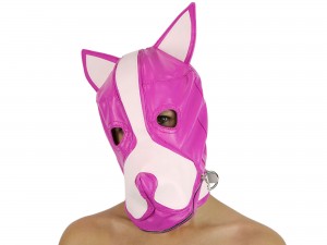Petplay Hundemaske mit Knebel pink-weiß