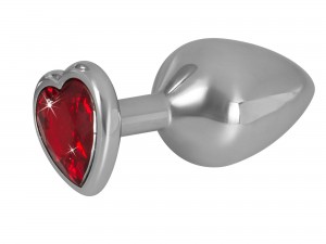 Analplug mit rotem Schmuckstein in Herzform 34 mm
