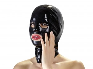 Anatomische Latex-Kopfmaske für Frauen schwarz Gr. S/M