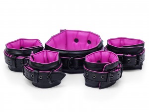 Bondage Manschetten Set gepolstert schwarz pink