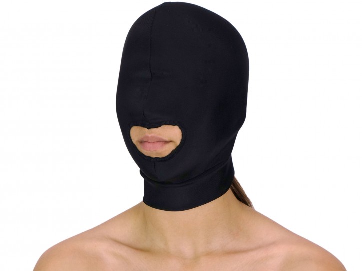 Dehnbare Kopfmaske mit Mundöffnung schwarz