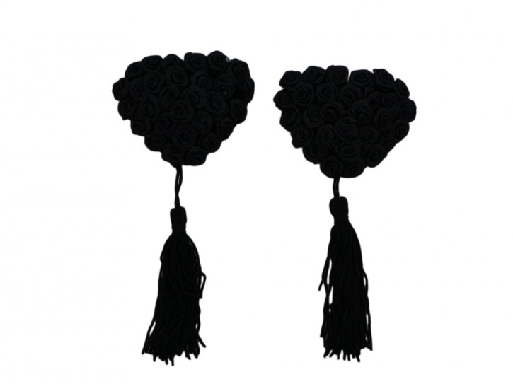 Nippelschmuck mit schwarzen Röschen und Quasten