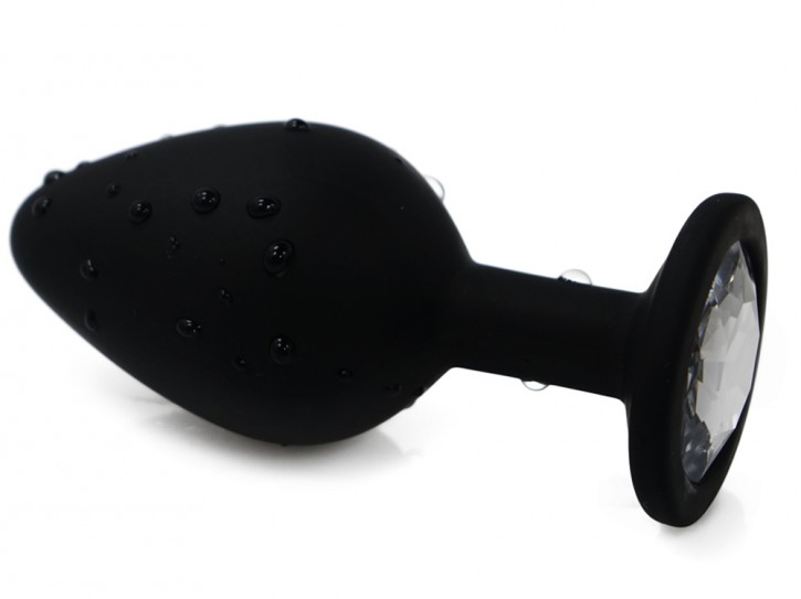 Buttplug Silikon schwarz (Ø 40 mm) mit weißem Kristall