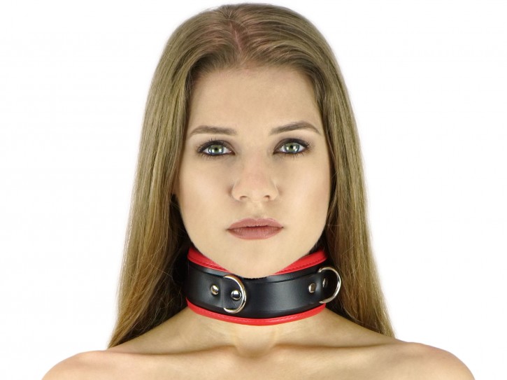 Bondage Halsband gepolstert und abschließbar rot schwarz