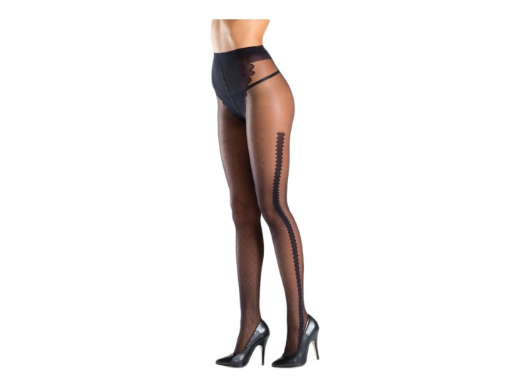 Strumpfhose mit Punkten und Gezacktem Band BW759