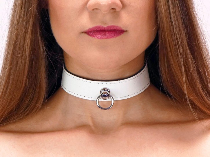 Dezentes BDSM Halsband mit Ring der O Weiß