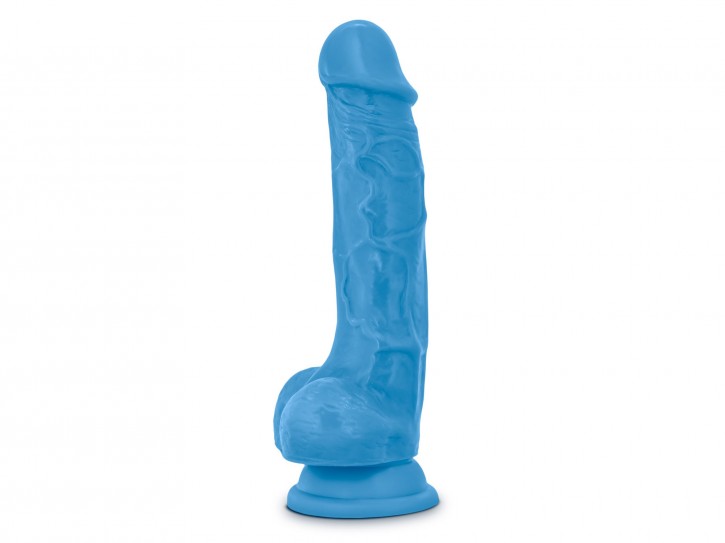 Neo Sensa Feel Dildo mit Saugfuß und Hoden 19 cm neonblau