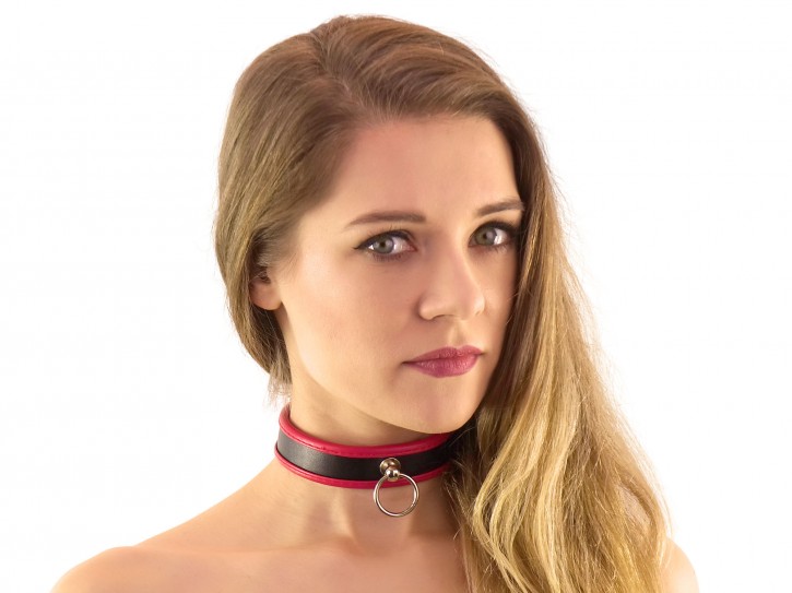 BDSM Halsband 25mm mit Ring schwarz rot