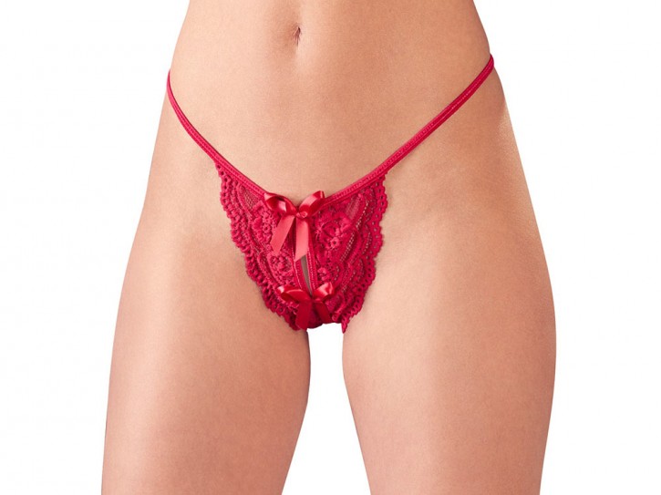 Roter String aus Spitze mit elastischen Bändern Gr. S/M und M/L