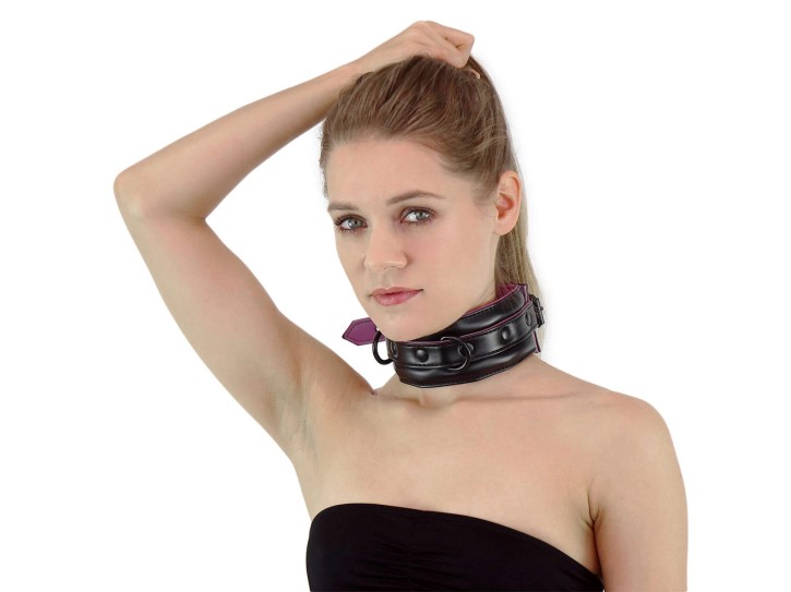 Bondage Halsband gepolstert schwarz-pink XL