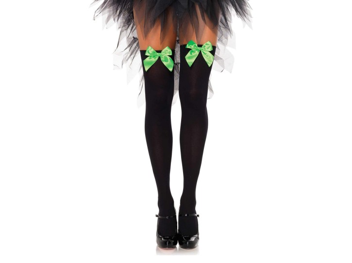 Leg Avenue schwarze Strümpfe mit grüner Schleife