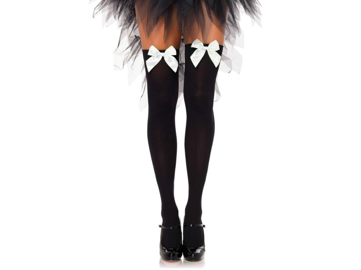 Leg Avenue schwarze Strümpfe mit weißer Schleife