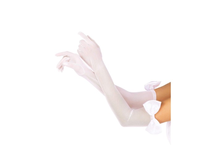 Leg Avenue weiße Handschuhe mit Satinschleife