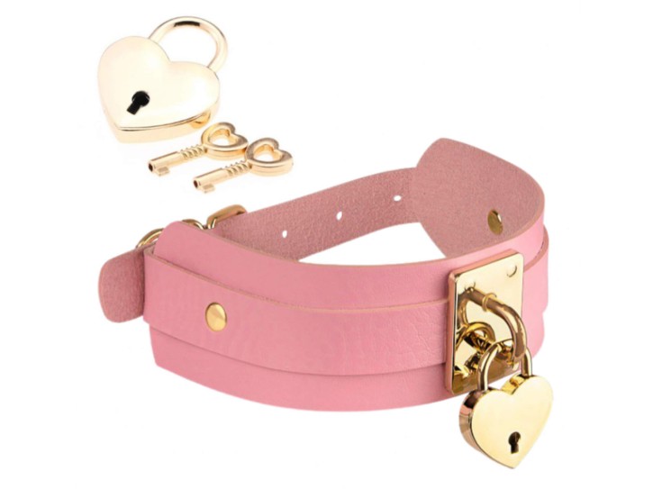 Kinky Diva Heart, Lock & Key Halsband rosa