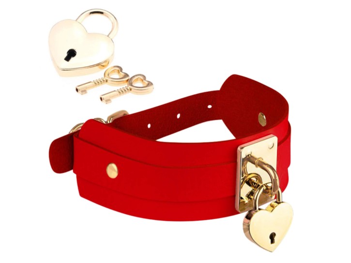 Kinky Diva Heart, Lock & Key Halsband rot